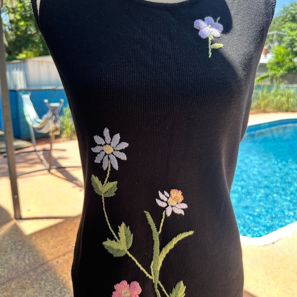 Floral Embroidered Black Dress